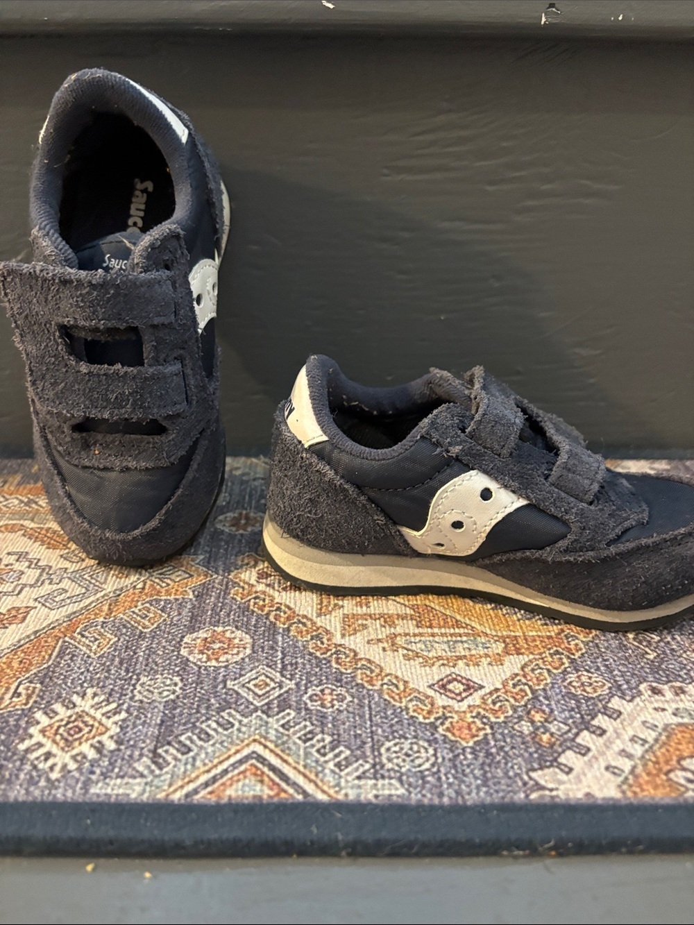 Saucony Kids Navy and White Velcro Sneakers - Classic Trainer Style